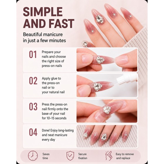 Nude‑Pink Glitter Ombre Rhinestone Press‑On Nails, Romantic Long Almond False Nails